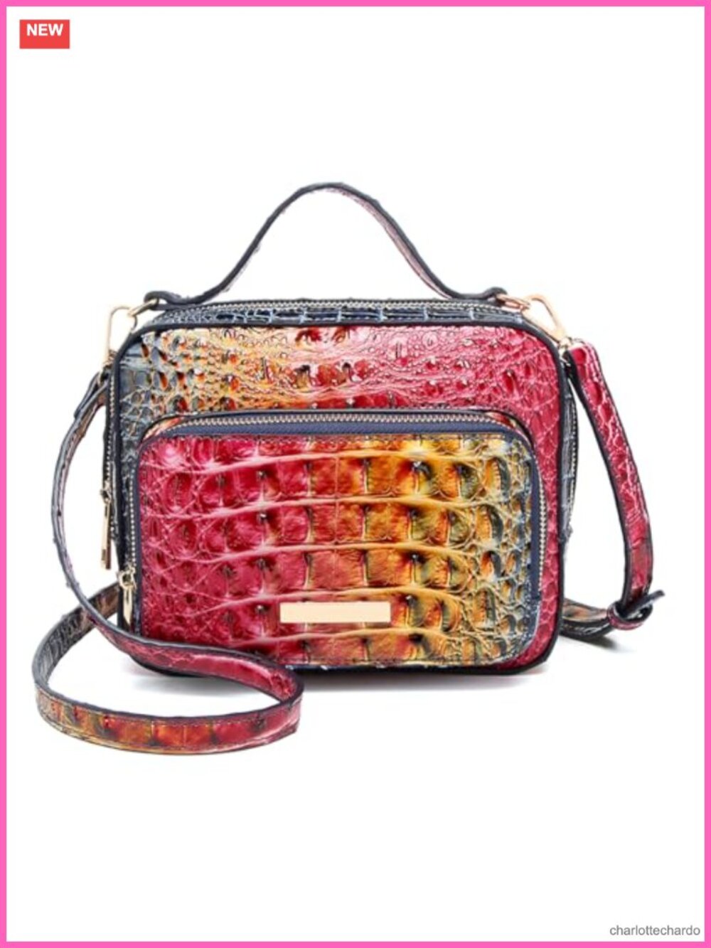 Mini Crocodile Crossbody Bag Vegan Leather Top-Handle Satchel Purse